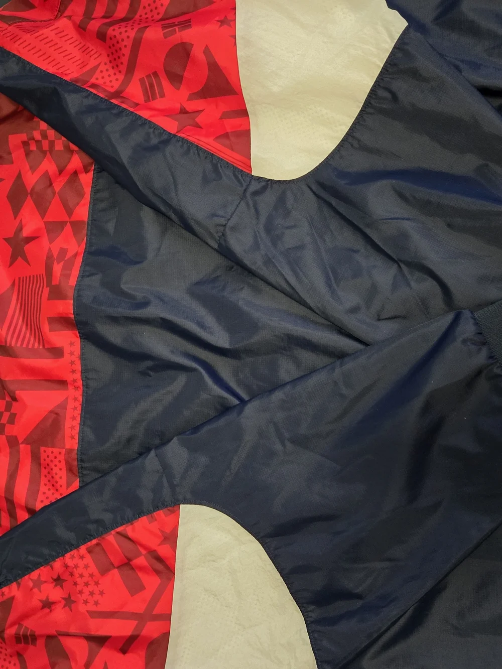 Jordan Flight Red & Navy Flag-Pattern Bomber Jacket with White Accents #471